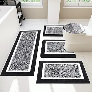 Pauwer Bathroom Rugs Set 5 Piece Non Slip Microfiber Bath Mat Black In Pakistan