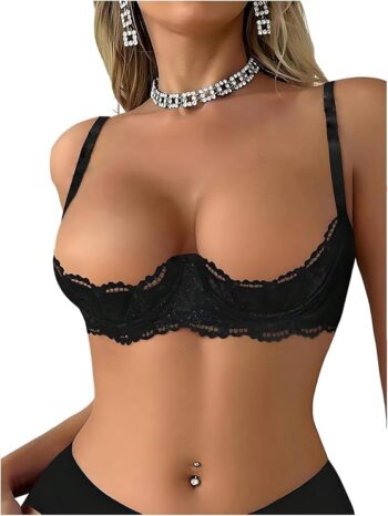 OYOANGLE Women's 1/4 Cup Lace Push Up Bra Balconette In Pakistan
