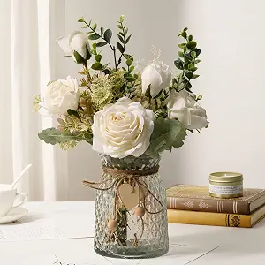 YJ Fake Flowers with Vase Silk Roses Artificial Flowers in Vase In Pakistan