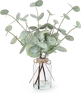 Bessol Artificial Eucalyptus Stems in Glass Vase with Faux Water In Pakistan