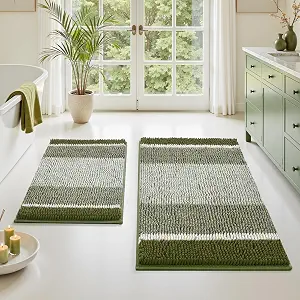 HOMEIDEAS Sage Green Bathroom Rugs Sets 2 Piece Chenille In Pakistan