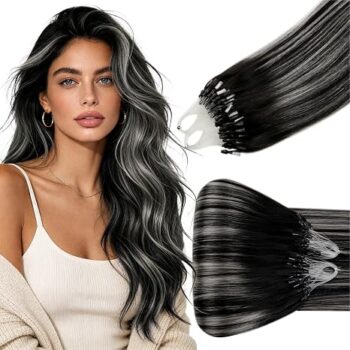 Hetto Microlink Hair Extensions Human Hair Black Ombre Silver 12 Inch 40g In Pakistan