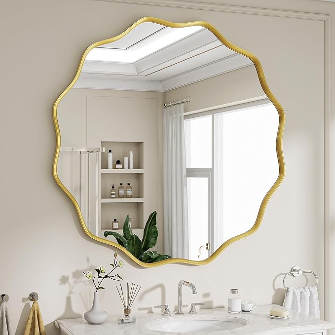 Wavy Round Mirror 30" Scalloped Metal Frame Gold Circle Mirror In Pakistan